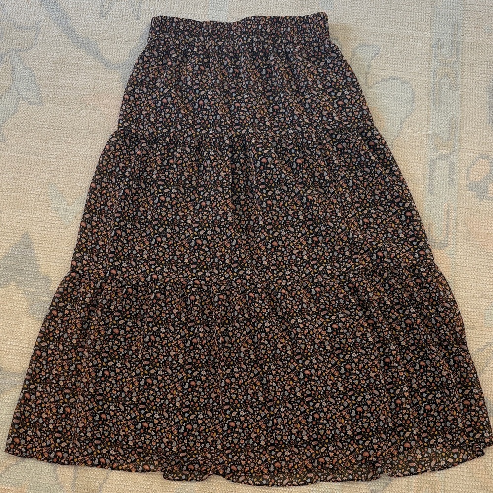 Madewell Black Floral Tiered Maxi Skirt